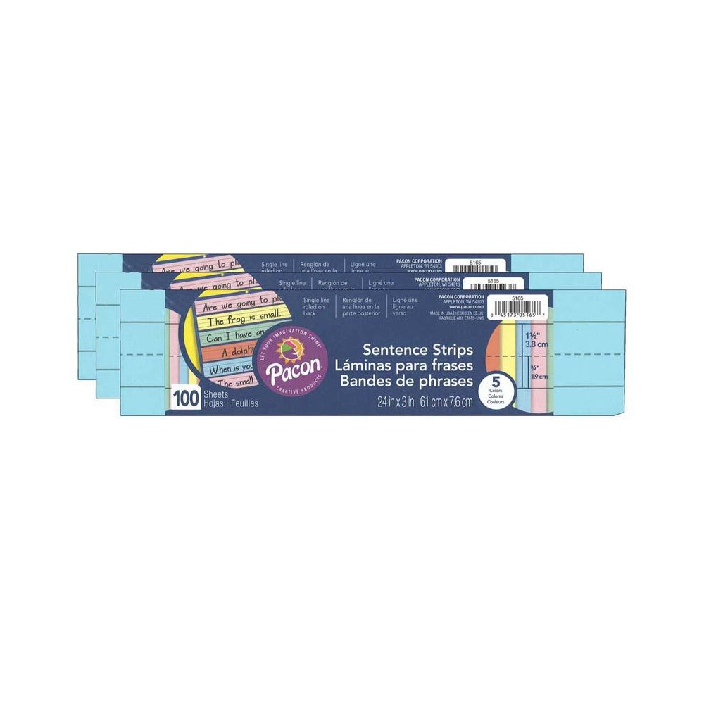 Sentence Strips, 5 1-1/2" Ruled, 3" x 24", 100 Strips Per Pack, 3 Packs. Picture 2
