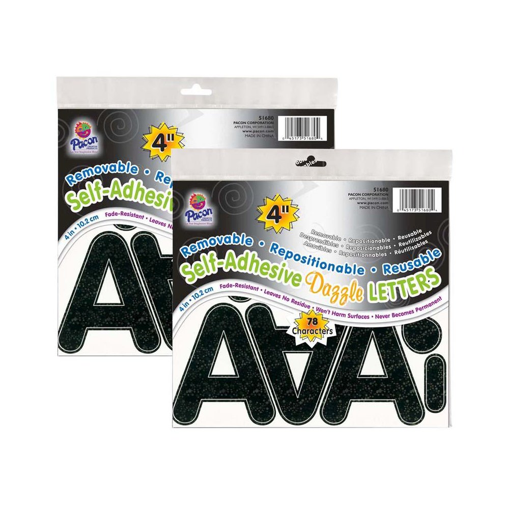 Self-Adhesive Letters, Black Dazzle, Puffy Font, 4", 78 Per Pack, 2 Packs. Picture 2