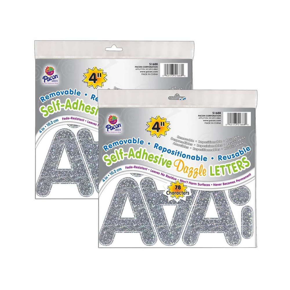 Self-Adhesive Letters, Silver Dazzle, Puffy Font, 4", 78 Per Pack, 2 Packs. Picture 2