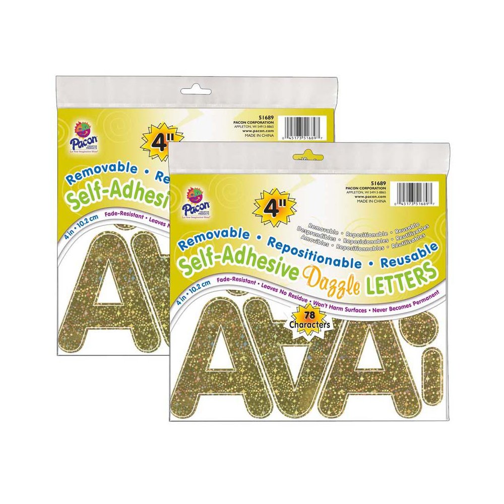 Self-Adhesive Letters, Gold Dazzle, Puffy Font, 4", 78 Per Pack, 2 Packs. Picture 2