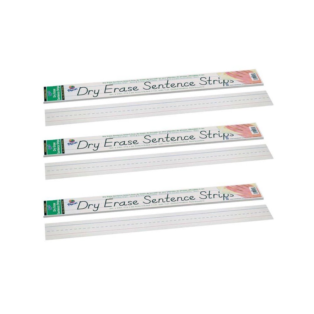 Dry Erase Sentence Strips, White, 3" x 24", 30 Per Pack, 3 Packs. Picture 2