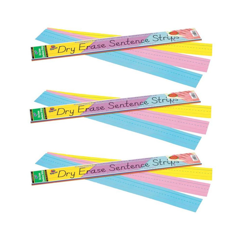 Dry Erase Sentence Strips, 3 1-1/2" X 3/4" Ruled, 3" x 24", 30 Per Pack, 3 Packs. Picture 2