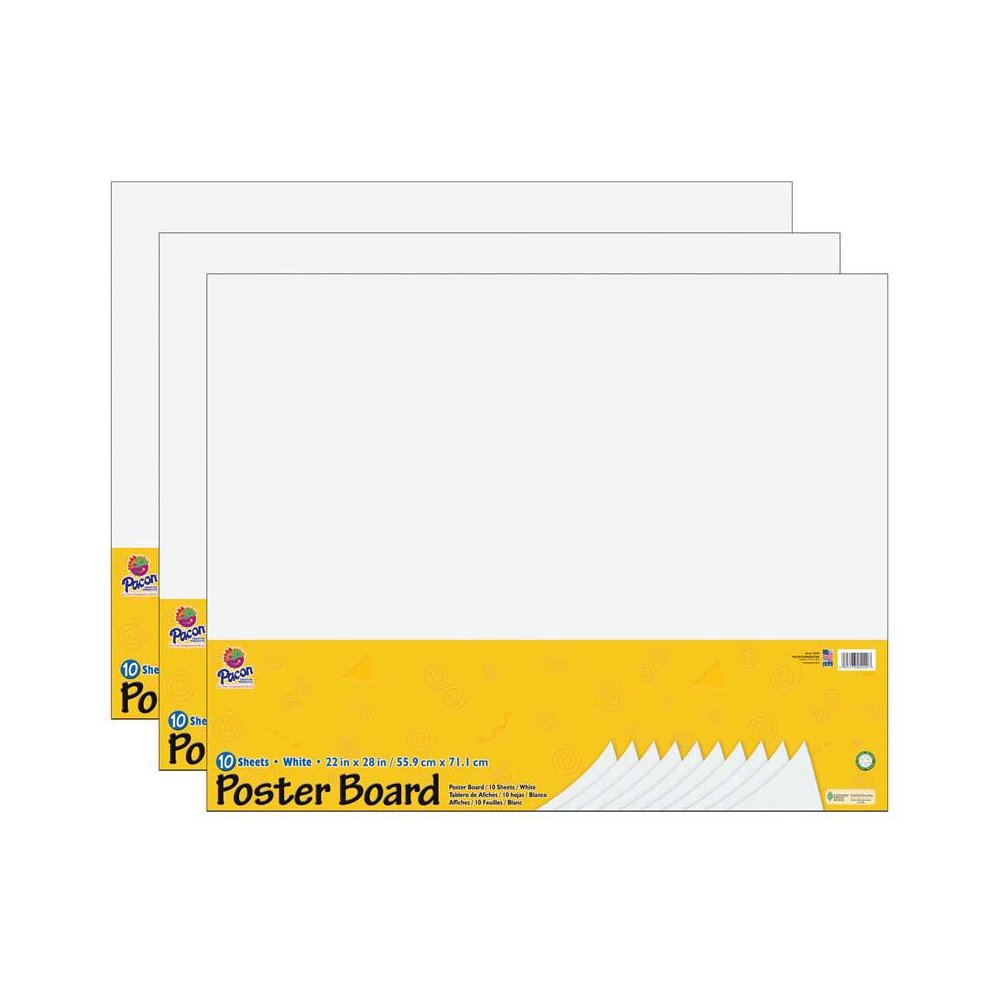 Poster Board, White, 22" x 28", 10 Sheets Per Pack, 3 Packs. Picture 2
