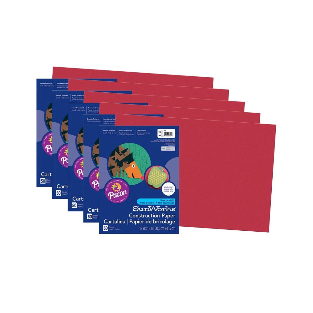 Construction Paper, Red, 12" x 18", 50 Sheets Per Pack, 5 Packs. Picture 2