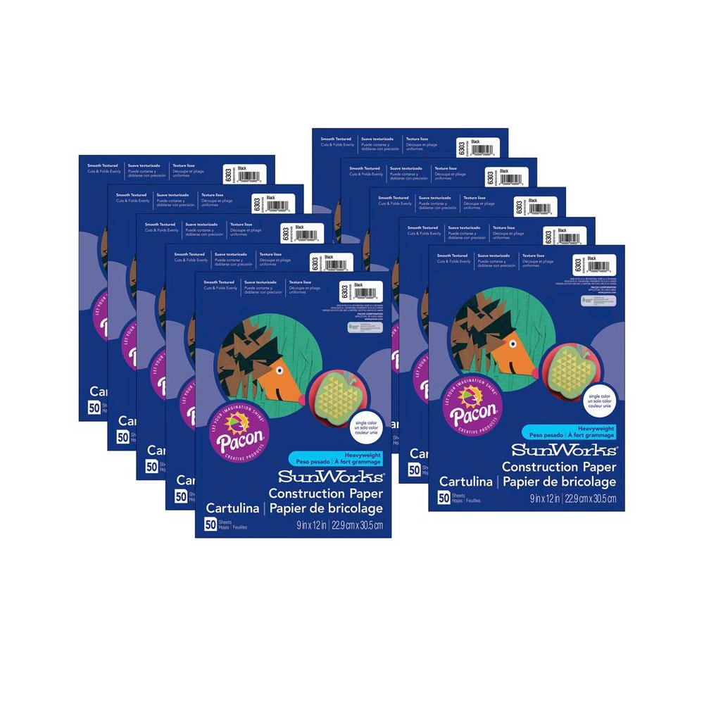 Construction Paper, Black, 9" x 12", 50 Sheets Per Pack, 10 Packs. Picture 2