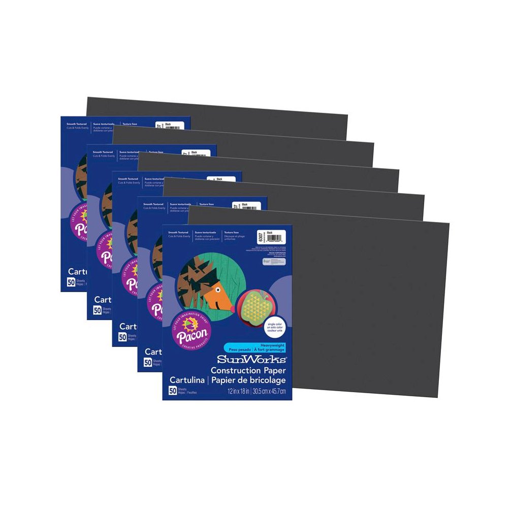 Construction Paper, Black, 12" x 18", 50 Sheets Per Pack, 5 Packs. Picture 2