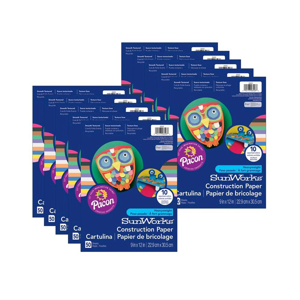 Construction Paper, 10 Assorted Colors, 9" x 12", 50 Sheets Per Pack, 10 Packs. Picture 2