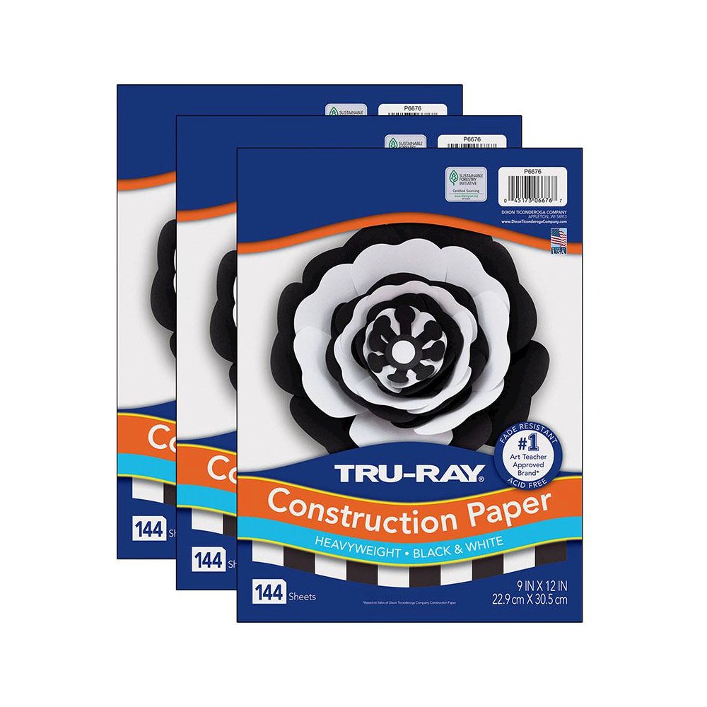 Premium Construction Paper, Black & White, 144 Sheets Per Pack, 3 Packs. Picture 2