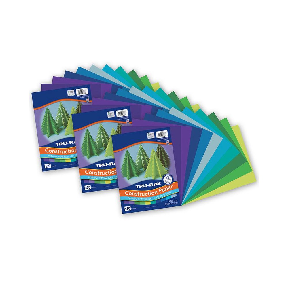 Construction Paper, Cool Assorted, 9" x 12", 150 Sheets Per Pack, 3 Packs. Picture 2