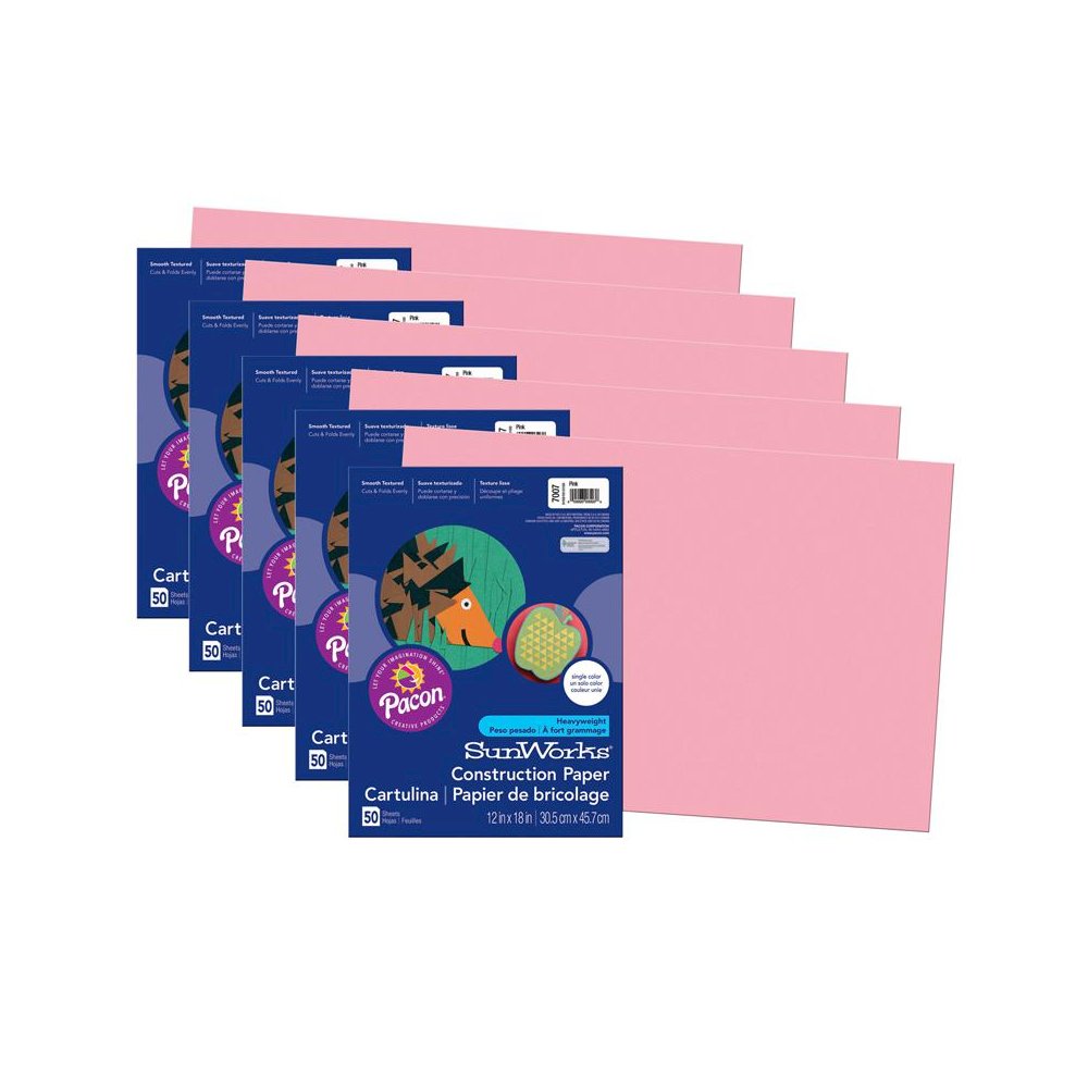 Construction Paper, Pink, 12" x 18", 50 Sheets Per Pack, 5 Packs. Picture 2