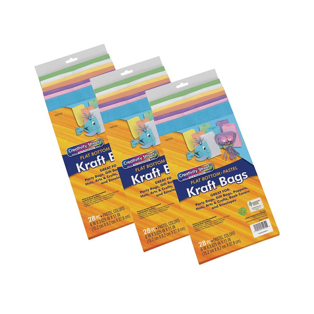 Kraft Bag, Assorted Pastel Colors, 6" x 3-5/8" x 11", 28 Per Pack, 3 Packs. Picture 2