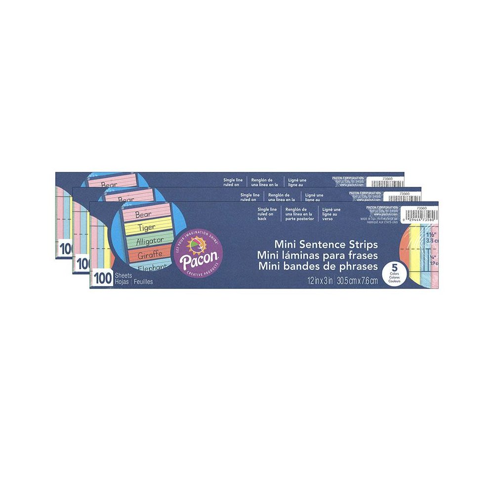 Mini Sentence Strips, 5 1-1/2" x 3/4" Ruled, 3" x 12", 100 Per Pack, 3 Packs. Picture 2
