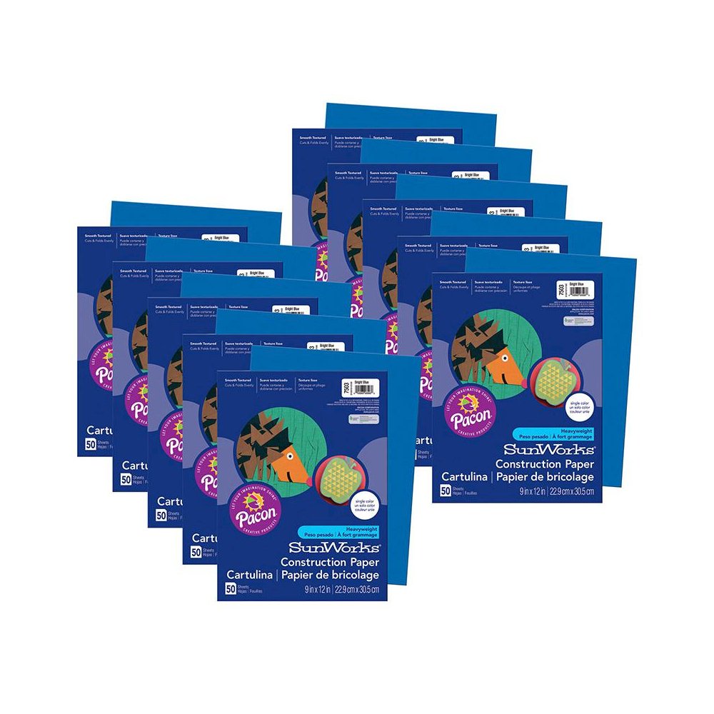 Construction Paper, Bright Blue, 9" x 12", 50 Sheets Per Pack, 10 Packs. Picture 2