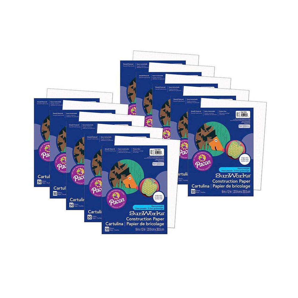 Construction Paper, Bright White, 9" x 12", 50 Sheets Per Pack, 10 Packs. Picture 2