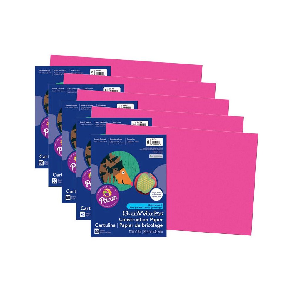 Construction Paper, Hot Pink, 12" x 18", 50 Sheets Per Pack, 5 Packs. Picture 2