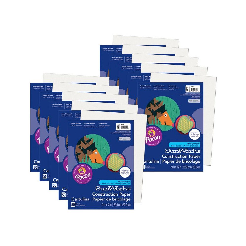 Construction Paper, White, 9" x 12", 50 Sheets Per Pack, 10 Packs. Picture 2