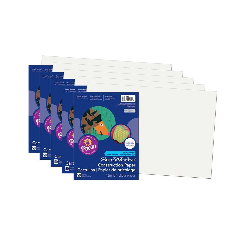 Construction Paper, White, 12" x 18", 50 Sheets Per Pack, 5 Packs. Picture 2