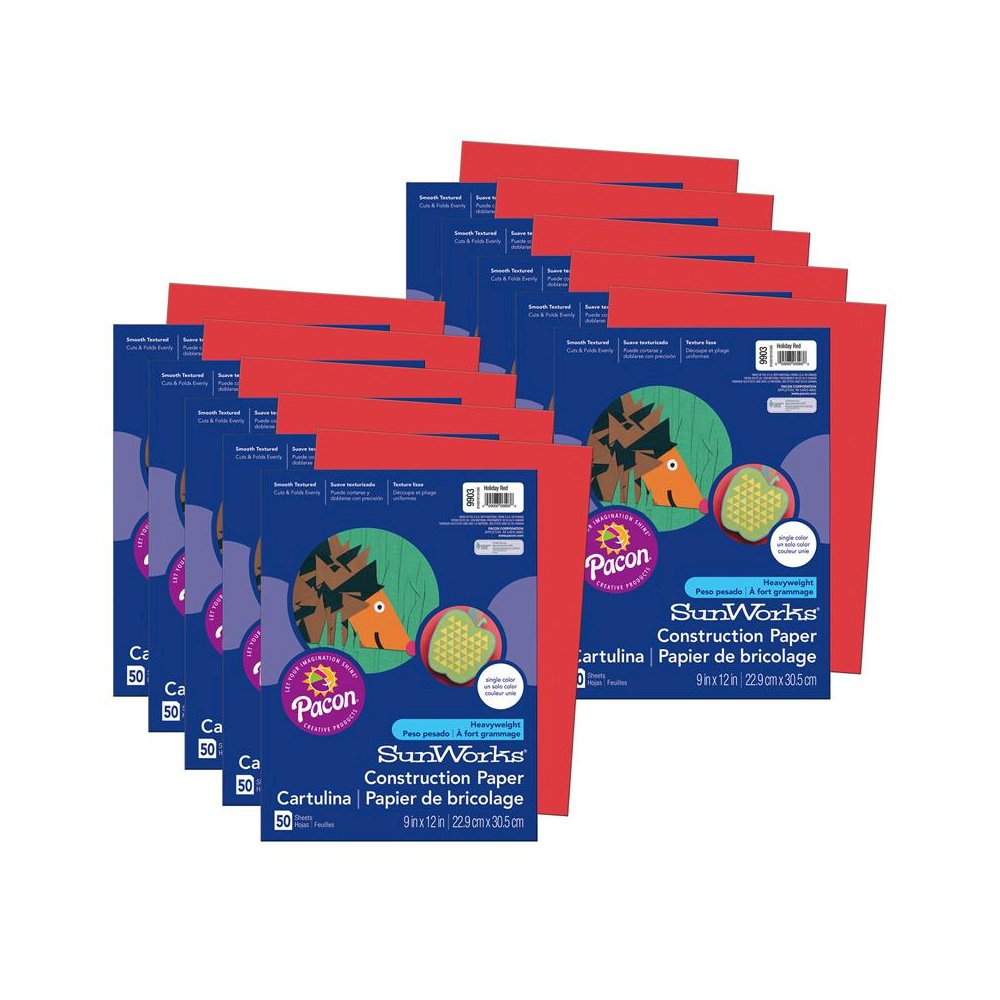 Construction Paper, Holiday Red, 9" x 12", 50 Sheets Per Pack, 10 Packs. Picture 2