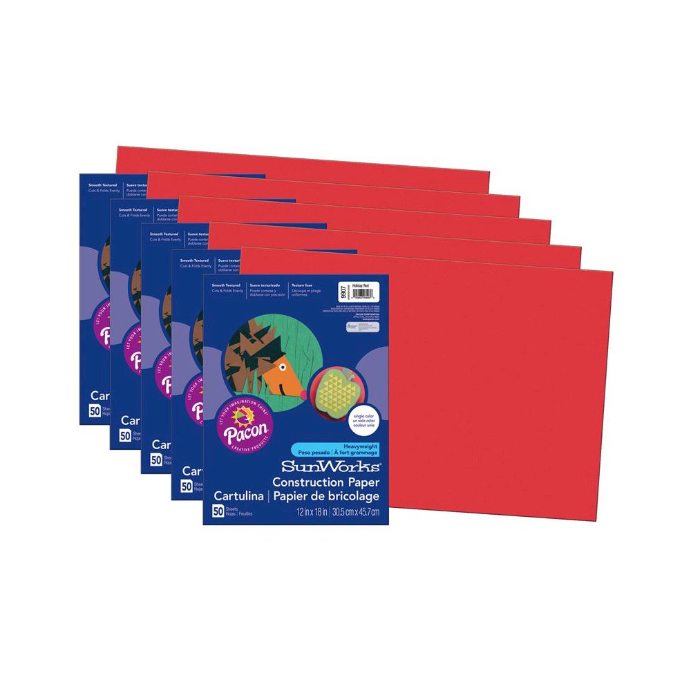 Construction Paper, Holiday Red, 12" x 18", 50 Sheets Per Pack, 5 Packs. Picture 2