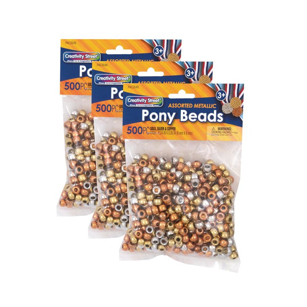 Pony Beads, Gold, Silver & Copper, 6 mm x 9 mm, 500 Per Pack, 3 Packs. Picture 2