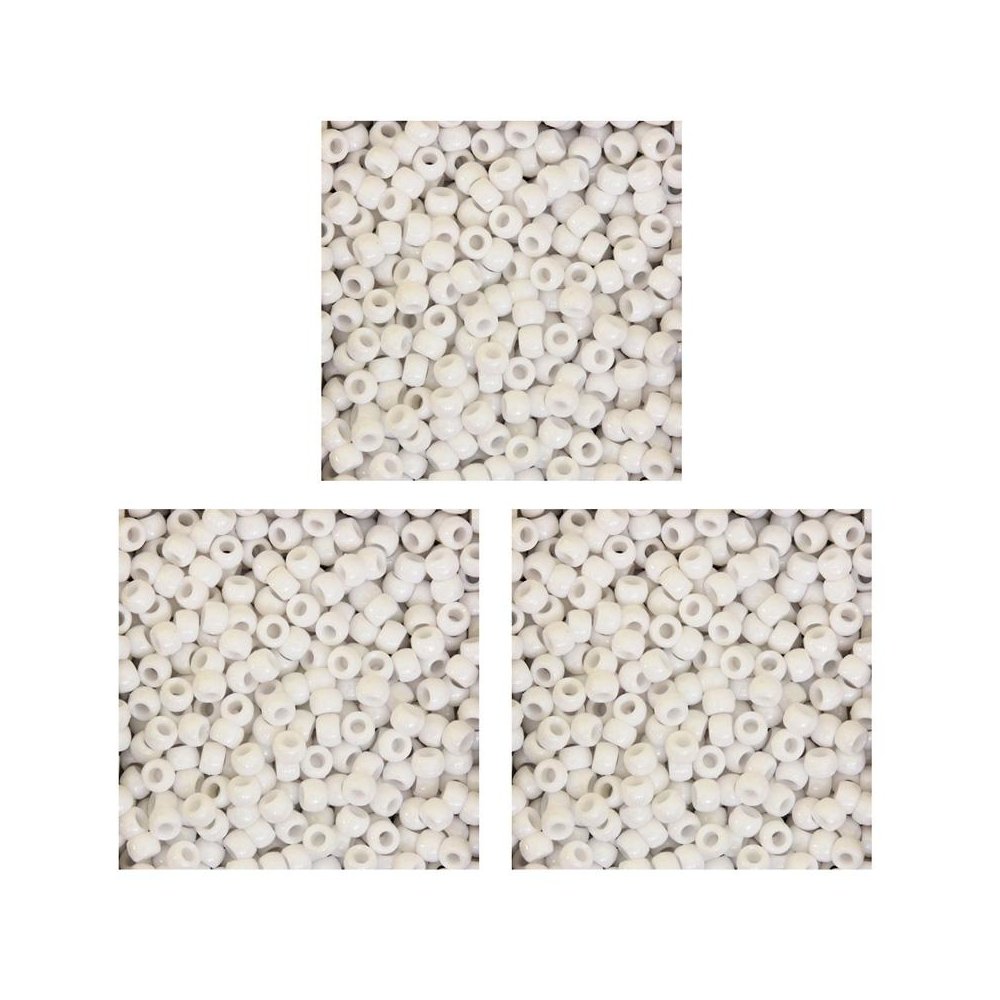 Pony Beads, White, 6 mm x 9 mm, 1000 Per Pack, 3 Packs. Picture 2