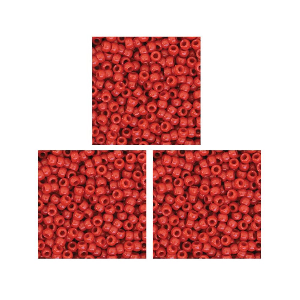 Pony Beads, Red, 6 mm x 9 mm, 1000 Per Pack, 3 Packs. Picture 2