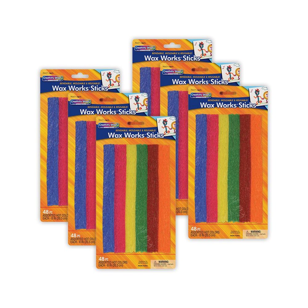 Wax Works Sticks, Assorted Hot Colors, 8", 48 Per Pack, 6 Packs. Picture 2