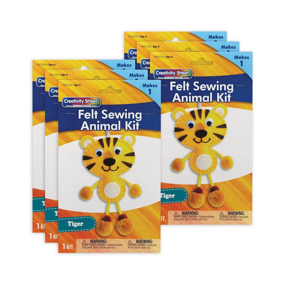 Felt Sewing Animal Kit, Tiger, 4.25" x 10.75" x 0.75", 6 Kits. Picture 2
