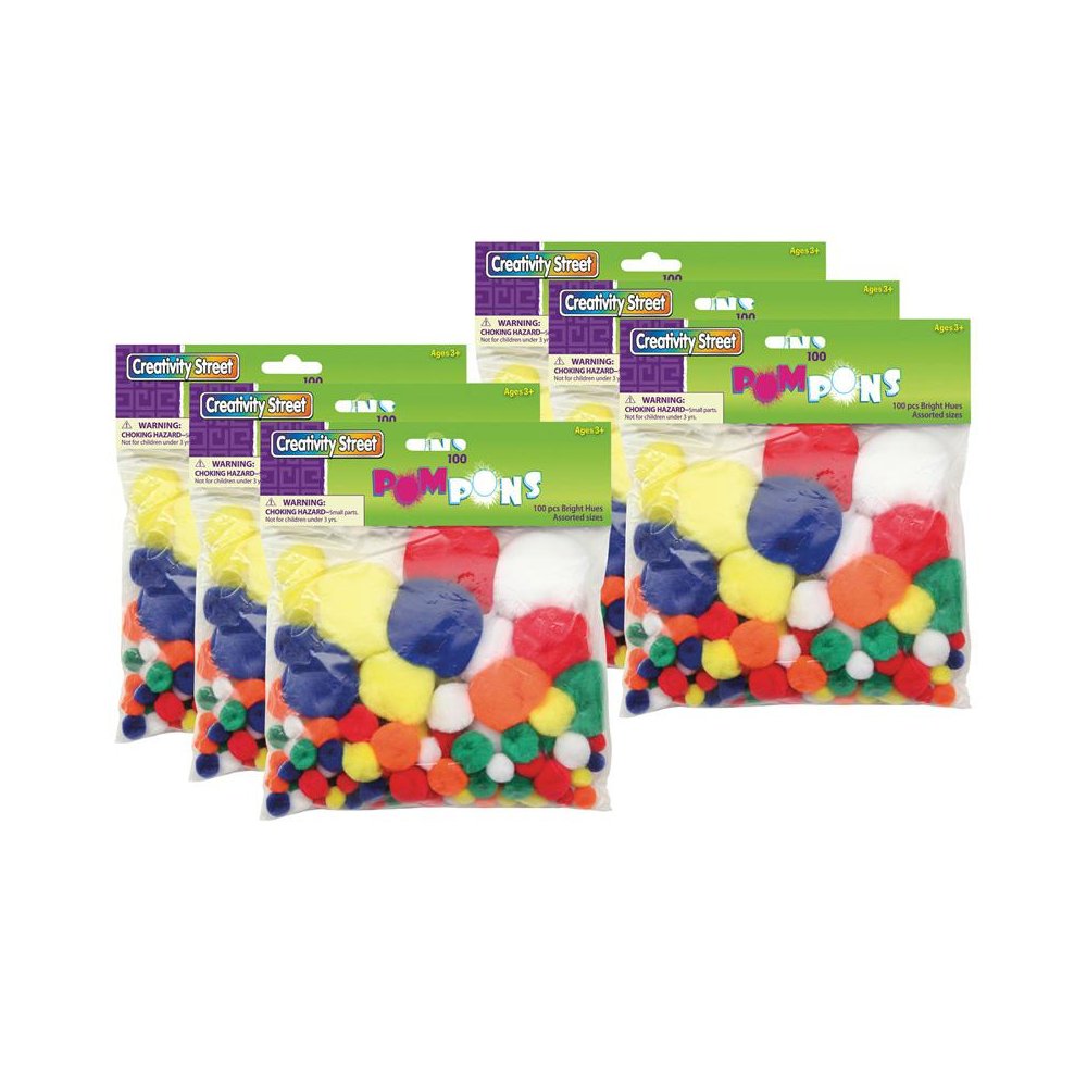 Pom Pons, Bright Hues, Assorted Sizes, 100 Per Pack, 6 Packs. Picture 2