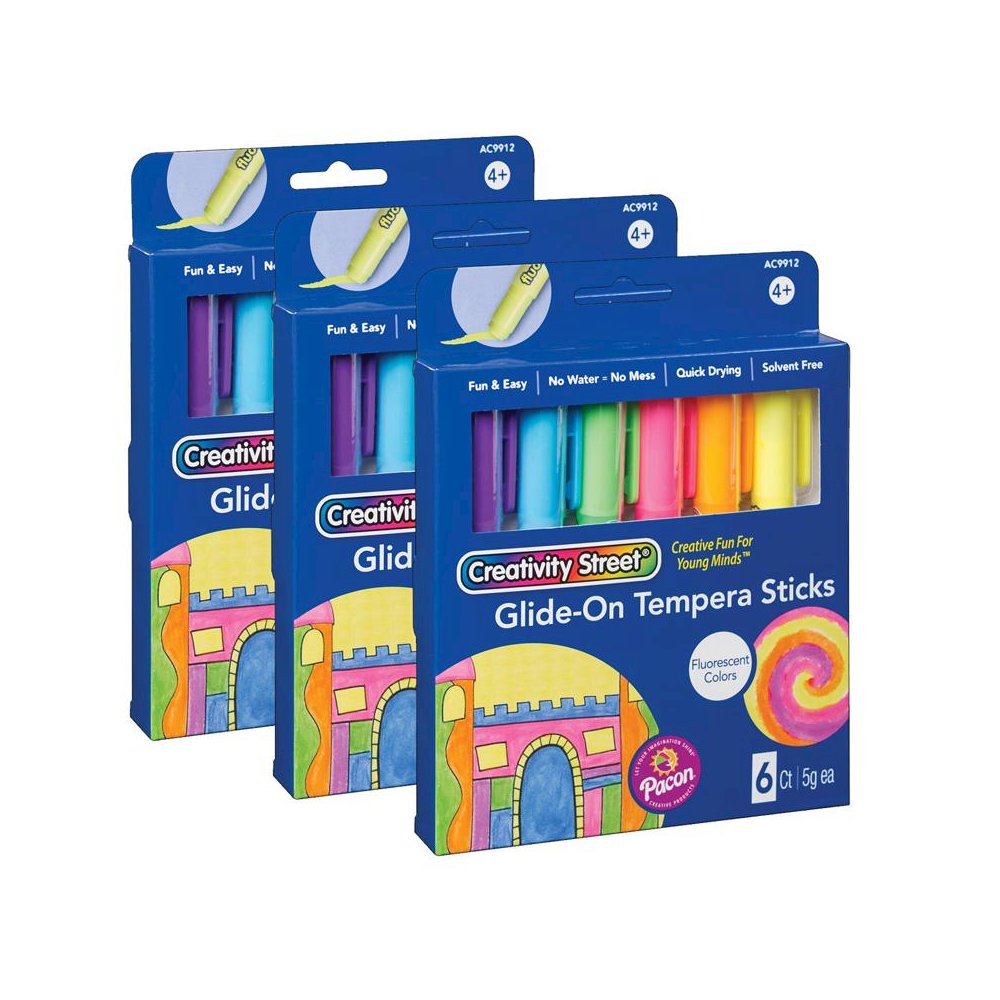 Glide-On Tempera Paint Sticks, Fluorescent Colors, 5 grams, 6 Per Pack, 3 Packs. Picture 2