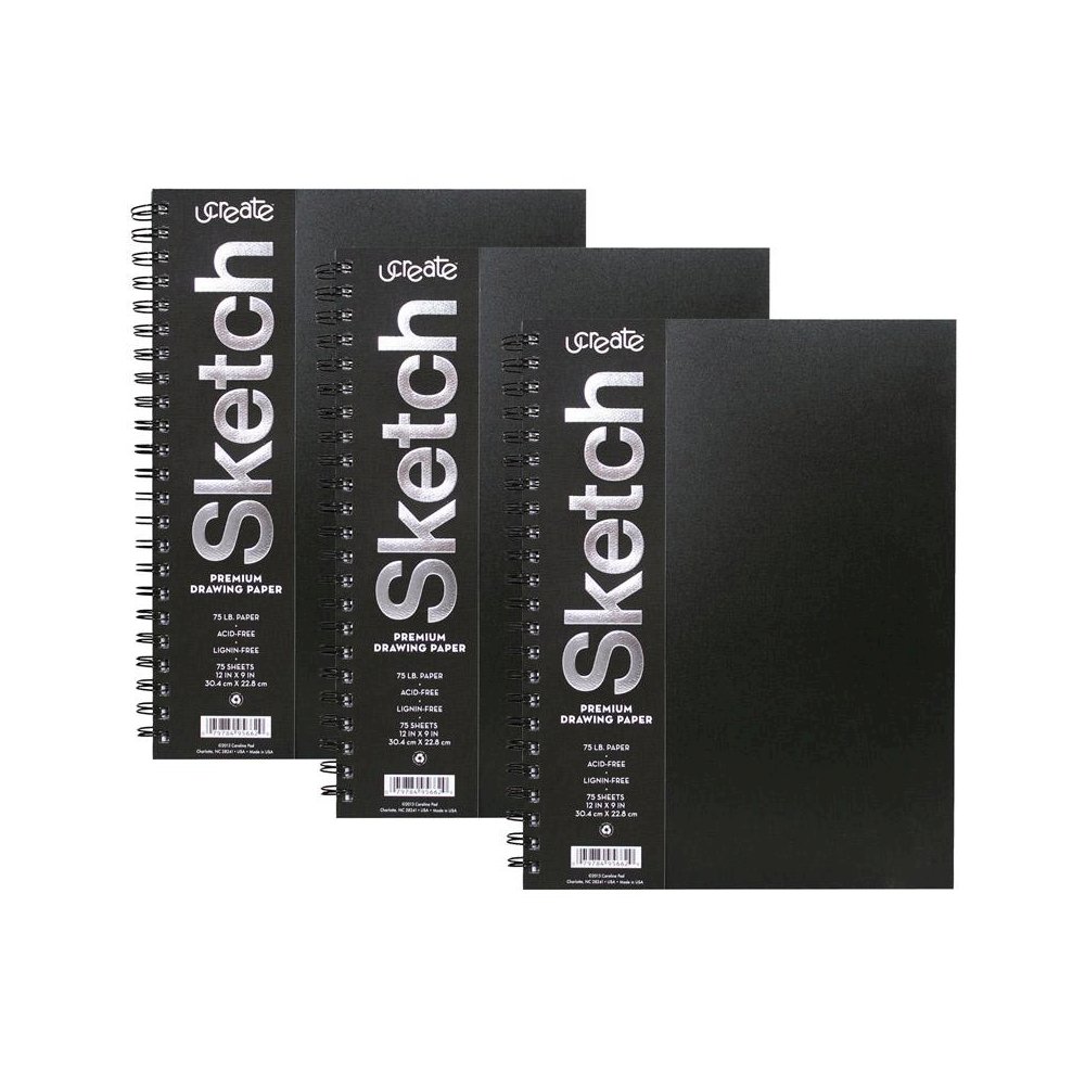 Poly Cover Sketch Book, Heavyweight, 12" x 9", 75 Sheets, Pack of 3. Picture 2
