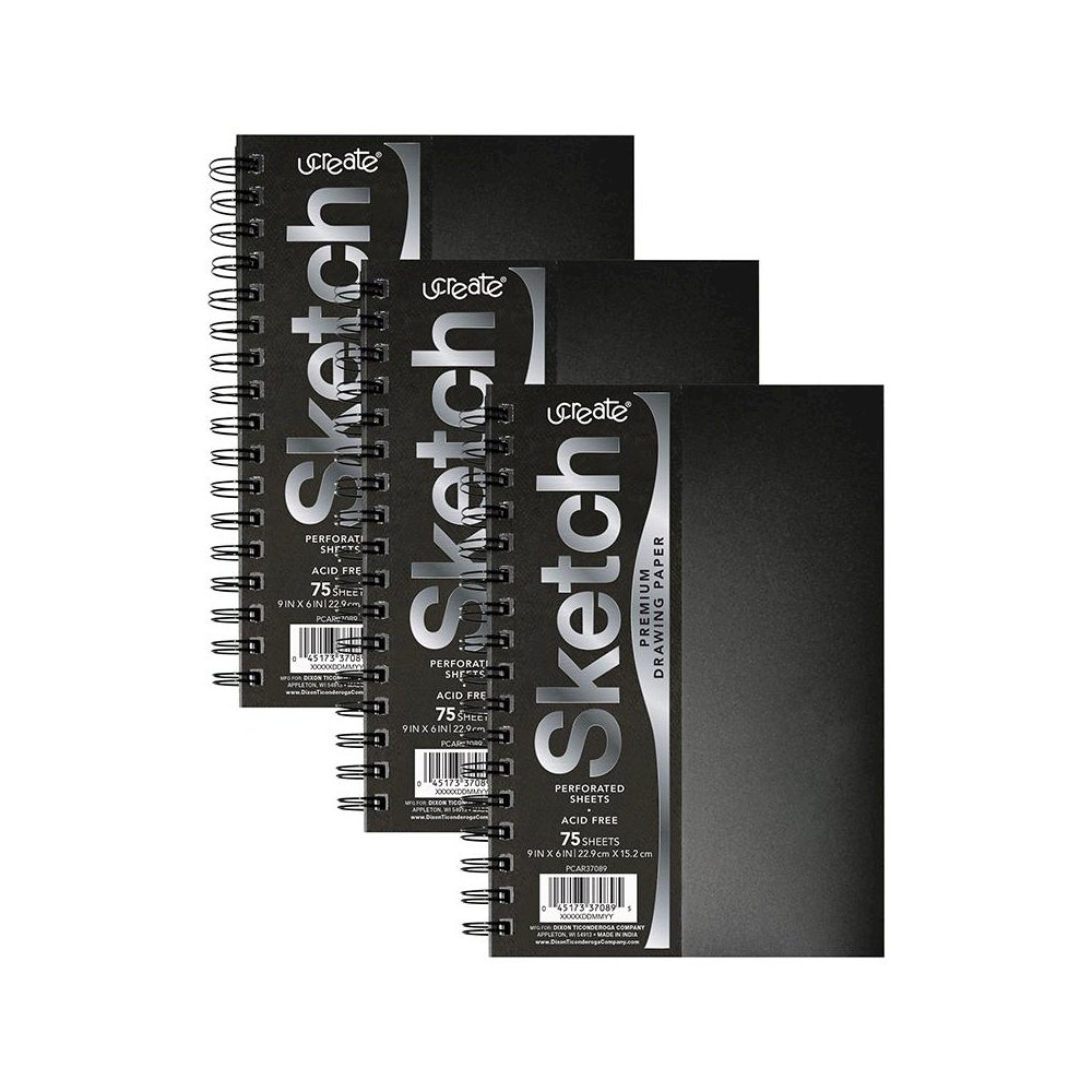 Poly Cover Sketch Book, Heavyweight, 9" x 6", 75 Sheets, Pack of 3. Picture 2