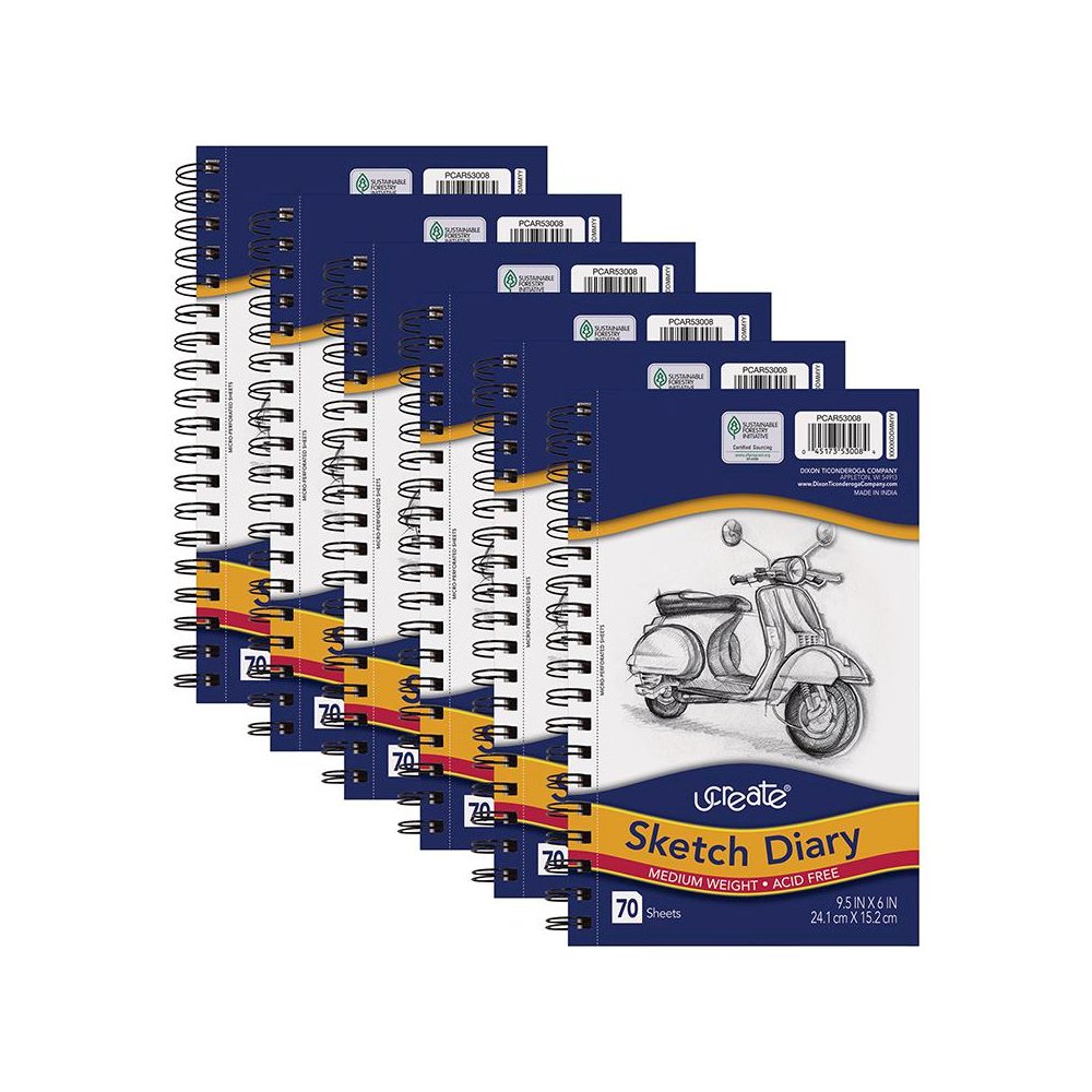 Sketch Diary, Medium Weight, 9-1/2" x 6", 70 Sheets, Pack of 6. Picture 2