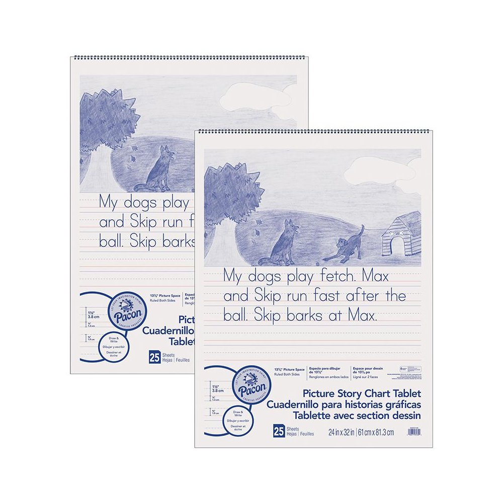 Picture Story Chart Tablet, White, Ruled Short, 25 Sheets Per Pack, 2 Packs. Picture 2