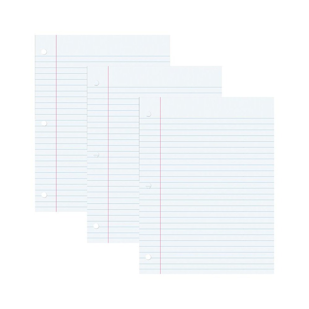 Filler Paper, White, 3-Hole Punched, Red Margin, 200 Sheets Per Pack, 3 Packs. Picture 2