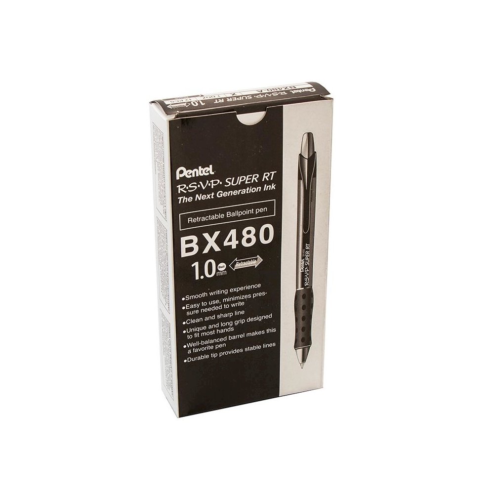 R.S.V.P. Super RT Retractable Ballpoint Pen, Black, Pack of 12. Picture 2