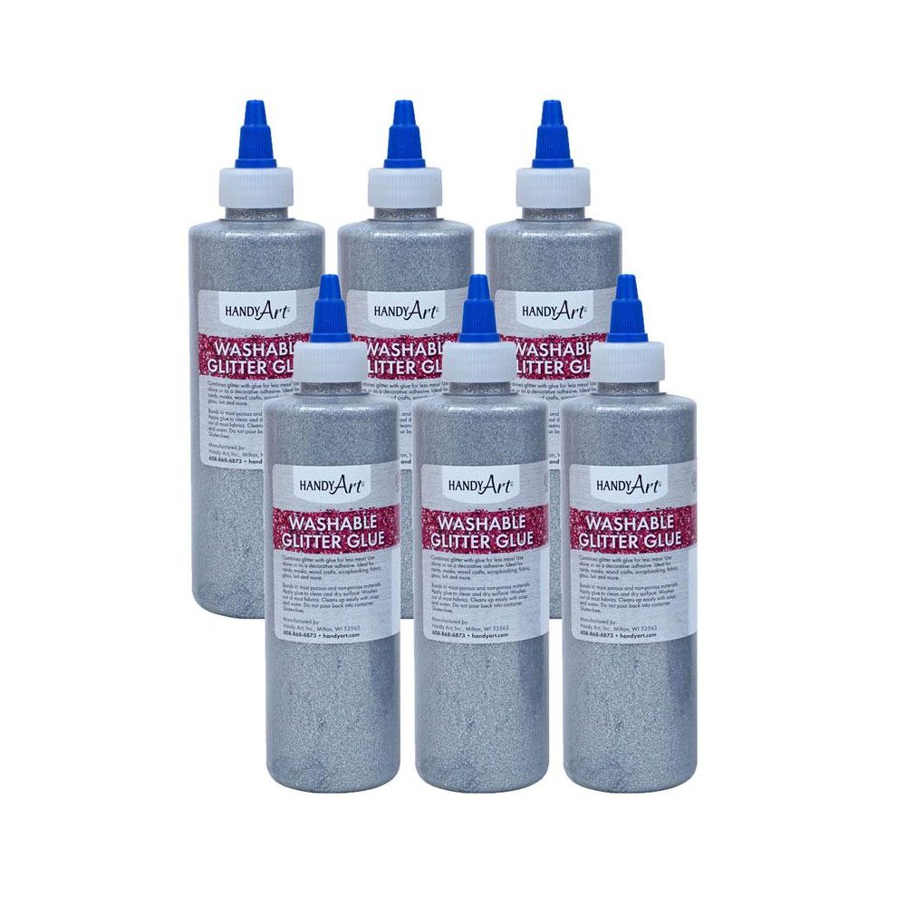 Washable Glitter Glue, 8 oz., Silver, Pack of 6. Picture 2