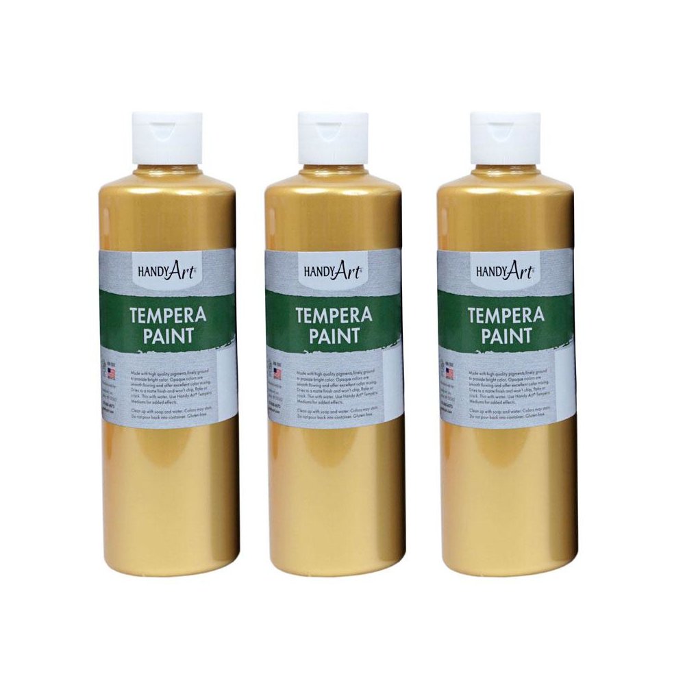 Metallic Tempera Paint, 16 oz., Gold, Pack of 3. Picture 2
