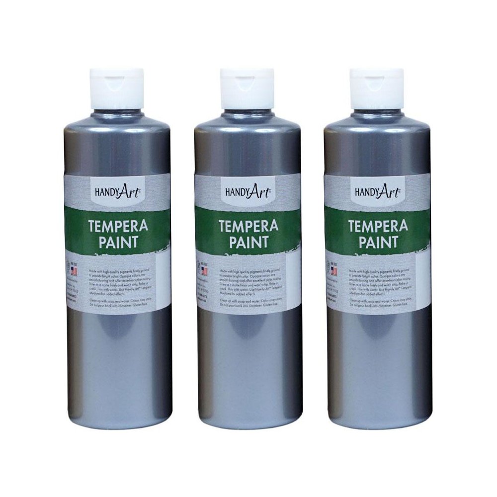Metallic Tempera Paint, 16 oz., Silver, Pack of 3. Picture 2