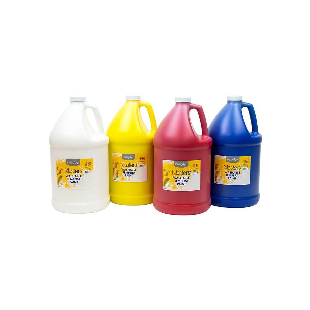 Little Masters Washable Tempera Paint - 4 Gallon Kit, White, Yellow, Red, Blue. Picture 2