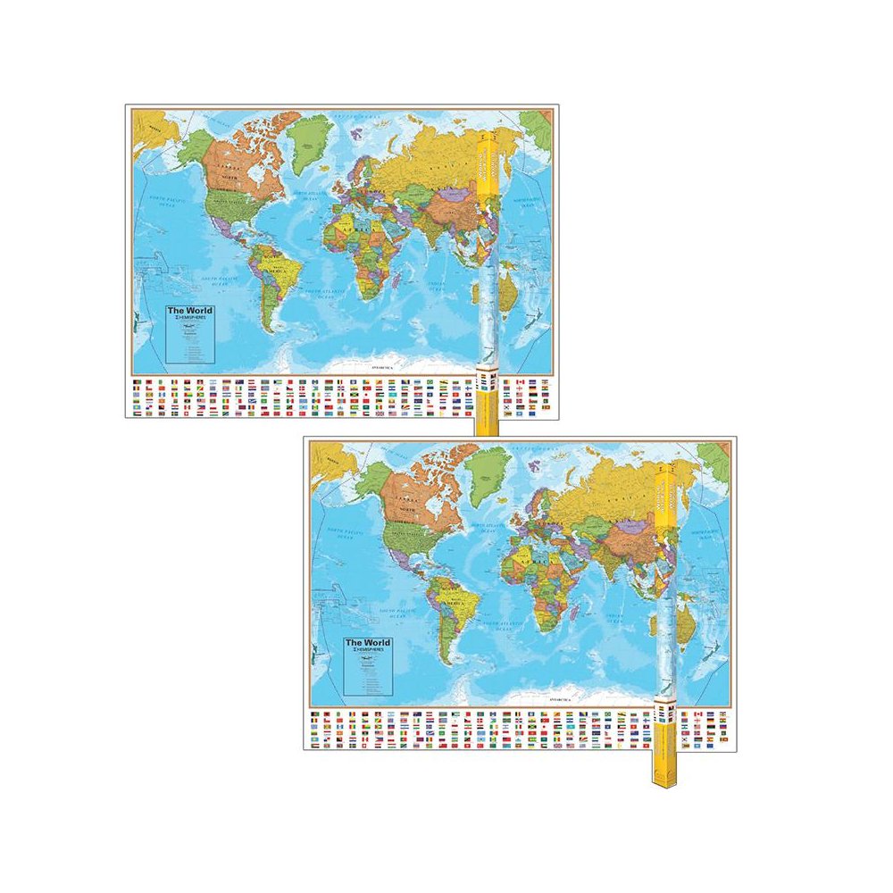Blue Ocean Series World Laminated Wall Map, 38" x 51", Pack of 2. Picture 2