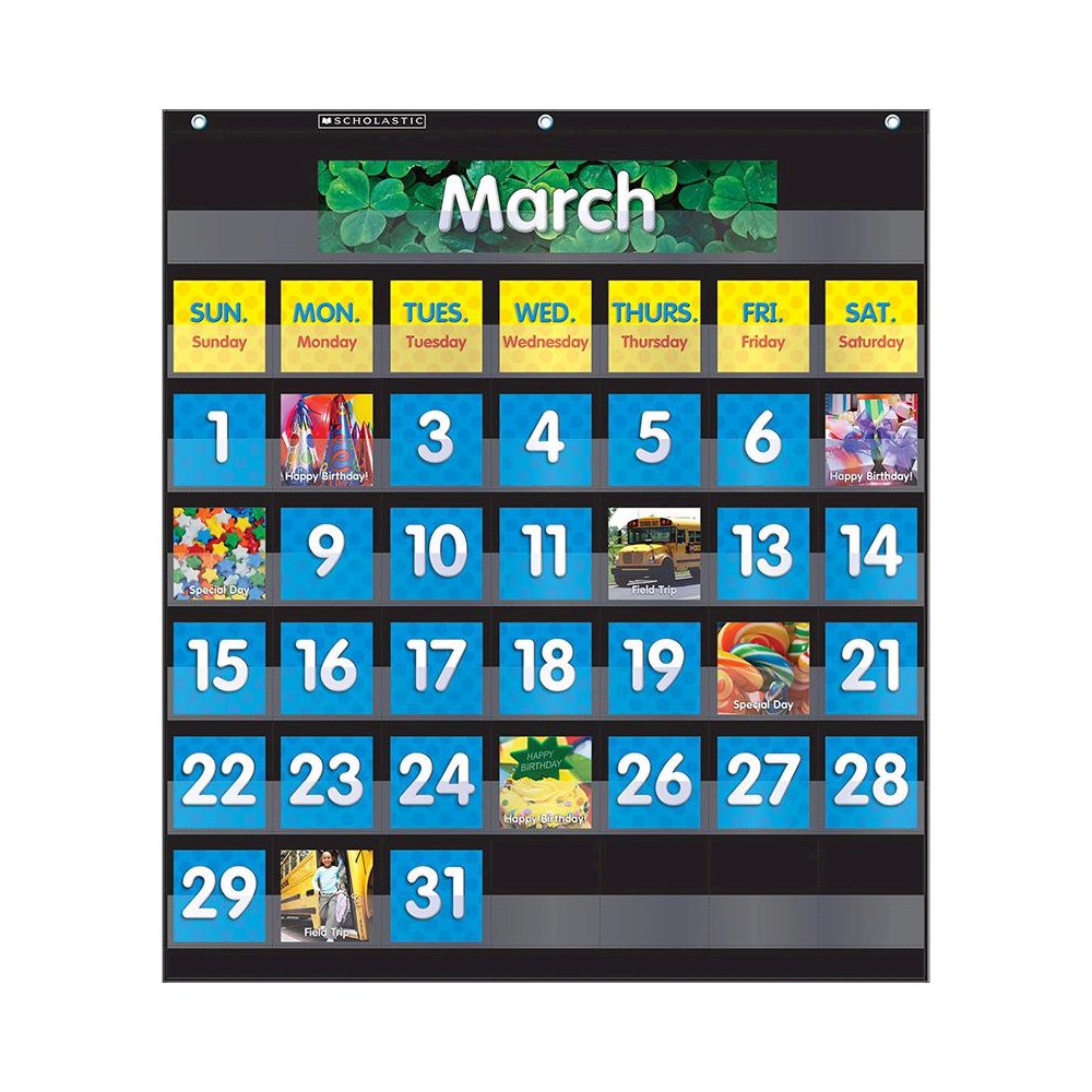 Monthly Calendar Pocket Chart with Cards, Black. Picture 2