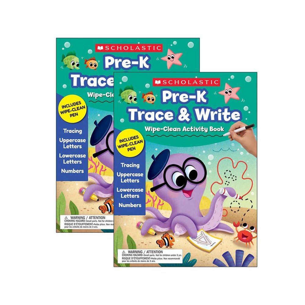 Pre-K Trace & Write Wipe-Clean Activity Book with Pen, Pack of 2. Picture 2