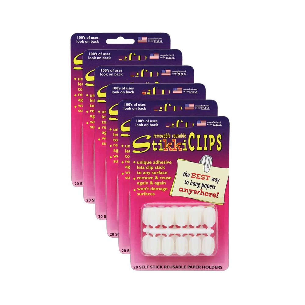 StikkiCLIPS Adhesive Clips, White, 20 Per Pack, 6 Packs. Picture 2