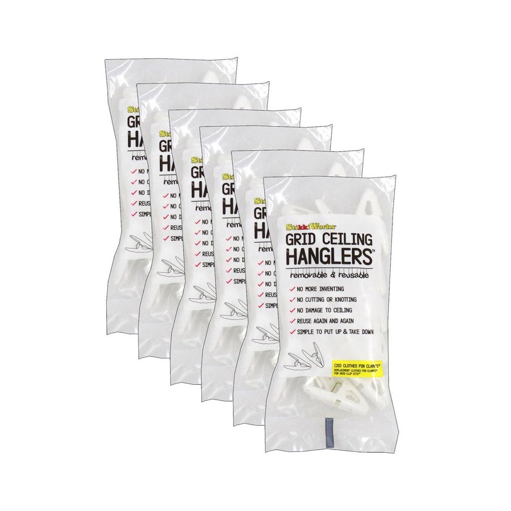 Grid Ceiling Hanglers Clothes Pin Clamps, 20 Per Pack, 6 Packs. Picture 2