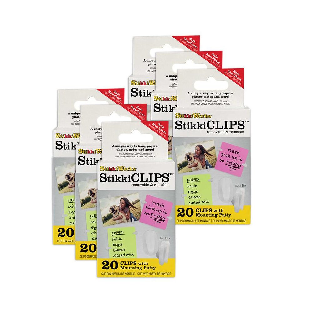 Stikki Clips with Mounting Putty, 20 Per Pack, 6 Packs. Picture 2