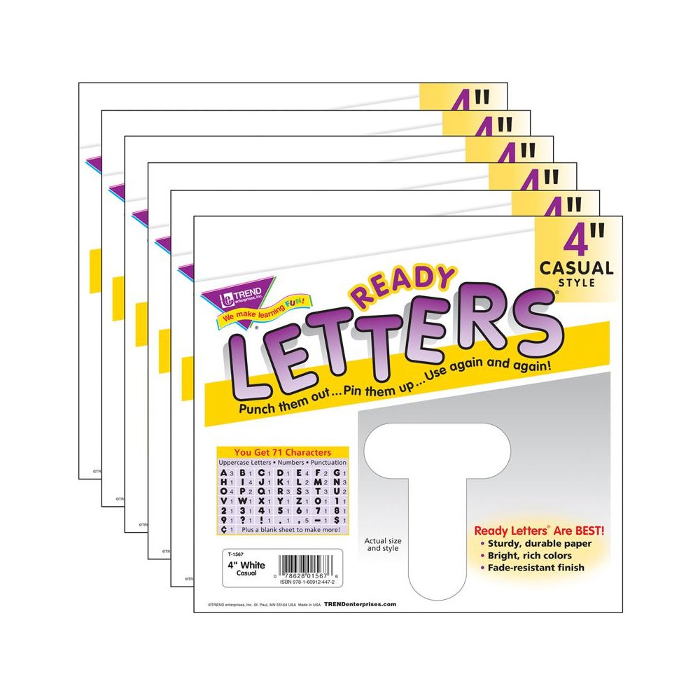 White 4" Casual Uppercase Ready Letters, 6 Packs. Picture 2