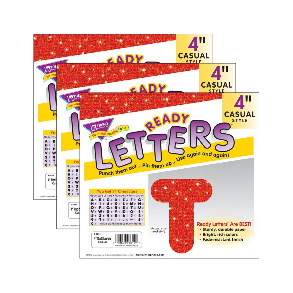 Red Sparkle 4" Casual Uppercase Ready Letters, 3 Packs. Picture 2