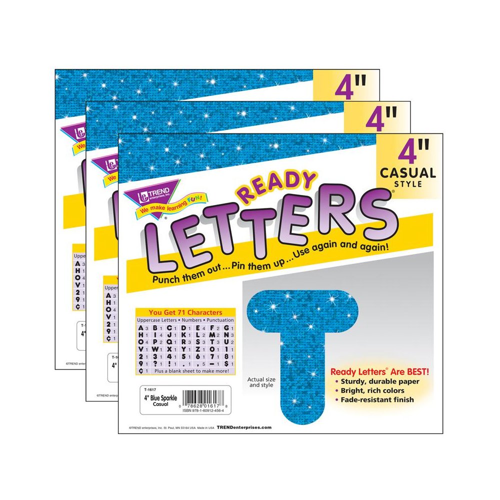 Blue Sparkle 4" Casual Uppercase Ready Letters, 71 Per Pack, 3 Packs. Picture 2