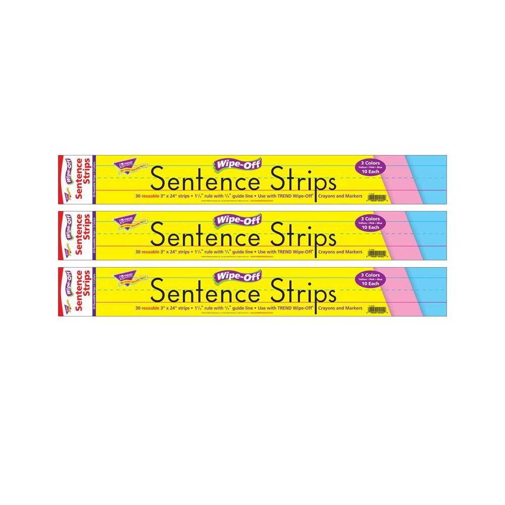 Multicolor Wipe-Off Sentence Strips, 24", 30 Per Pack, 3 Packs. Picture 2